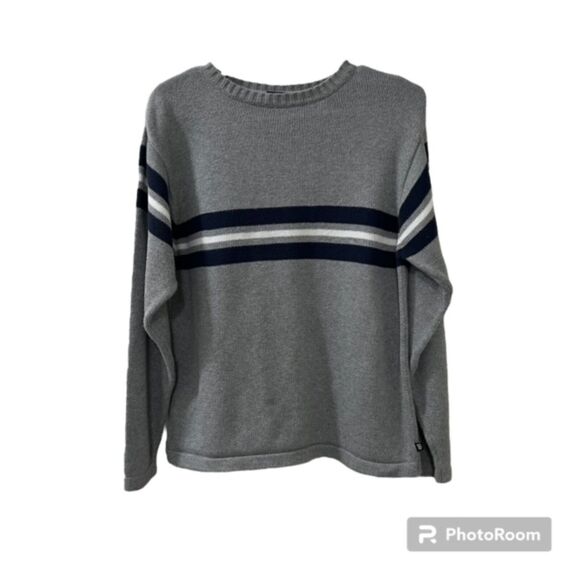 Gap Youth Boys Gray Stripe 100% Cotton Crewneck Long Sleeve Sweater Sz XL-12 - Picture 1 of 9